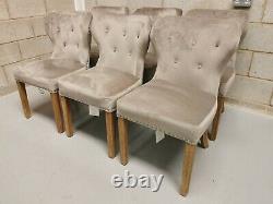 6x Furniture Village Chennai Upholstered Taupe Velvet Dining Chairs RRP-£1374