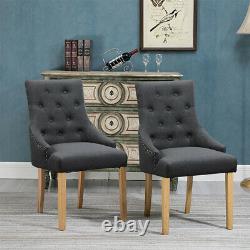 6x Grey Curved Button Tufted Dining Chairs Fabric Upholstered Accent Dining Room