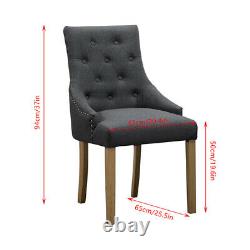 6x Grey Curved Button Tufted Dining Chairs Fabric Upholstered Accent Dining Room