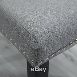 6x Grey Fabric High Back Upholstered with Rivets Dining Chairs Wood Leg Diningroom