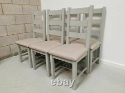 6x Grey Painted Oak & Fabric Farmhouse Ladderback Dining Chairs