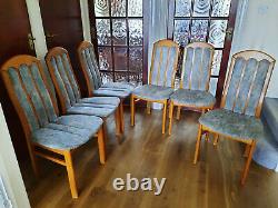 6x Vintage Retro Solid Teak Wood Upholstered High Back Arch Dining Chairs