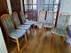 6x Vintage Retro Solid Teak Wood Upholstered High Back Arch Dining Chairs