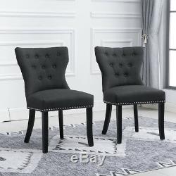 6x Wing Back Dining Chairs Fabric Upholstered Accent Dining Room Bedroom Kitchen