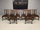 8 Exquisite Leather Hide Chippendale Chairs, Pro French Polished / Upholstered