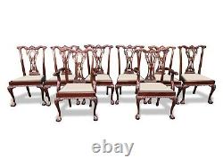 8 Exquisite Leather hide Chippendale chairs, Pro French polished / Upholstered