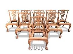 8 Exquisite Leather hide Chippendale chairs, Pro French polished / Upholstered