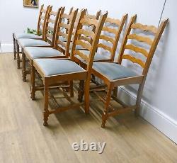 8 Ladder Back Oak Dining Farmhouse Chairs with Upholstered Seats 218
