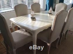 8 Laura Ashley High Back Upholstered Dining Chairs And Painted ExtendingTable