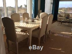 8 Laura Ashley High Back Upholstered Dining Chairs And Painted ExtendingTable