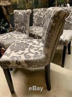 8 Modern Upholstered Button Back Dining Chairs With Metal Studding Wooden Legs