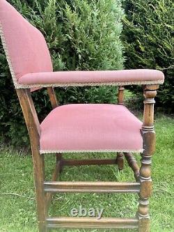 8 Vintage Oak Dining Room Chairs (2 Carvers) Upholstered Heavy Set & Wide