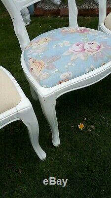 8 balloon back white, upholstered shabby chic chairs, laura ashley seats gc