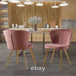 A Pair Velvet Dining Chairs Fabric Oyster Armchair Metal Legs Living Room Chairs