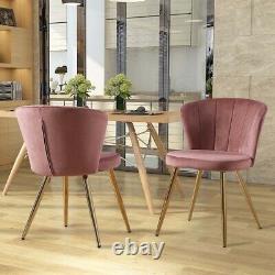 A Pair Velvet Dining Chairs Fabric Oyster Armchair Metal Legs Living Room Chairs