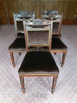 A Set Of 5 x Victorian Edwardian Solid Carved Mahogany Upholstered Dining Chairs