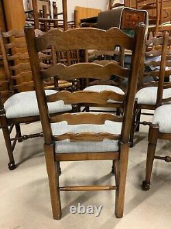 A Set Of Eight Newly Upholstered Oak Lancashire Ladder Back Dining Chairs