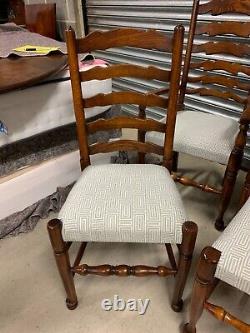 A Set of Eight Solid Oak & Upholstered Lancashire Ladder Back Dining Chairs