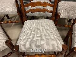 A Set of Eight Solid Oak & Upholstered Lancashire Ladder Back Dining Chairs