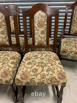 A Stunning Set of Eight Antique Style Solid Oak Upholstered Dining Chairs