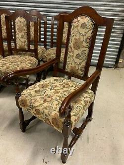 A Stunning Set of Eight Antique Style Solid Oak Upholstered Dining Chairs