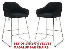 A pair of Black Velvet High Bar Chairs Stool Kitchen/Dining/Breakfast Chairs