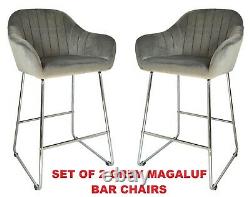 A set of 2 GREY Velvet High Bar Chairs StoolS Kitchen/Dining/Breakfast Chairs