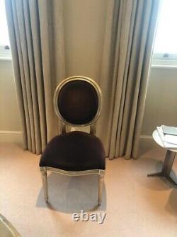 Andrew Martin Dining Chairs Upholstered In Dark Purple Velvet X 6
