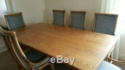 Angraves dining room/conservatory oak table and 8 high back upholstered chairs