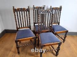 Antique 1920 s Oak Barley twist Upholstered Dining Chairs