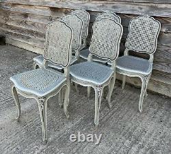 Antique 19th Century French Ornate Set 6 Caned Upholstered Dining Chairs, C1900