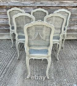 Antique 19th Century French Ornate Set 6 Caned Upholstered Dining Chairs, C1900
