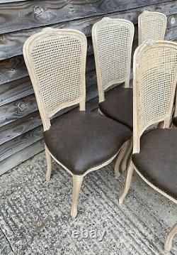 Antique 20th Century French Set Of 6 Caned & Leather Upholstered Dining C1920