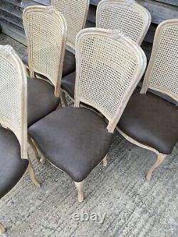 Antique 20th Century French Set Of 6 Caned & Leather Upholstered Dining C1920