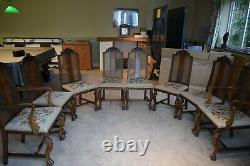 Antique, 8 dining room chairs, hand embroidered seats