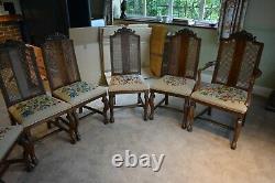 Antique, 8 dining room chairs, hand embroidered seats