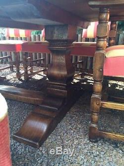 Antique Dining Room Table 6 Upholstered High Backed Chairs Plus 2 Carvers