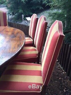 Antique Dining Room Table 6 Upholstered High Backed Chairs Plus 2 Carvers