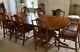 Antique Extending Dining Table & 8 Chairs Polished Yew With Upholsted Seats