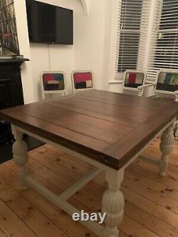 Antique Extending Oak Dining Table and 6 Upholstered Chairs