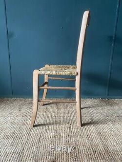 Antique Farmhouse Style Rush Seat Dining Chairs x4 Solid Beech Wood Ladder Back