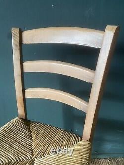 Antique Farmhouse Style Rush Seat Dining Chairs x4 Solid Beech Wood Ladder Back