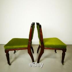 Antique Victorian Pair Of Carved Dining Chairs Newly Upholstered