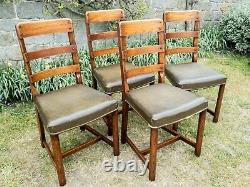 Art Deco Set of 4 Oak Upholstered Dining Chairs C1920 (Mid Century)