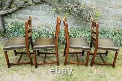 Art Deco Set of 4 Oak Upholstered Dining Chairs C1920 (Mid Century)
