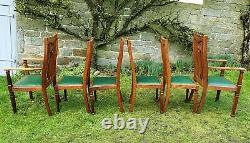 Arts & Crafts Set of 6 Oak Upholstered Dining Chairs & Carvers Edwardian C1910