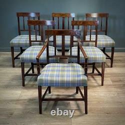 Attractive Set of Six Antique Georgian Mahogany Dining Chairs, Newly Upholstered
