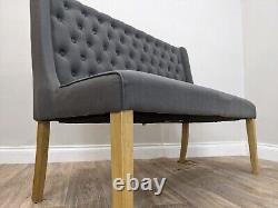 BENCH 2 Seater Dining Tufted Grey Slate Button Back Pine Legs Upholstered Modern