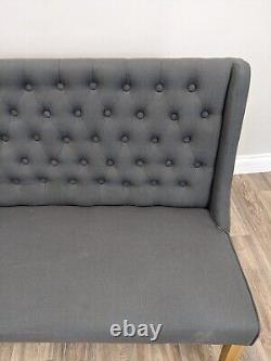 BENCH 2 Seater Dining Tufted Grey Slate Button Back Pine Legs Upholstered Modern