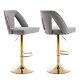 Bar Stools Set Of 2 Upholstered Velvet Adjustable Height Swivel Bar Chairs Grey